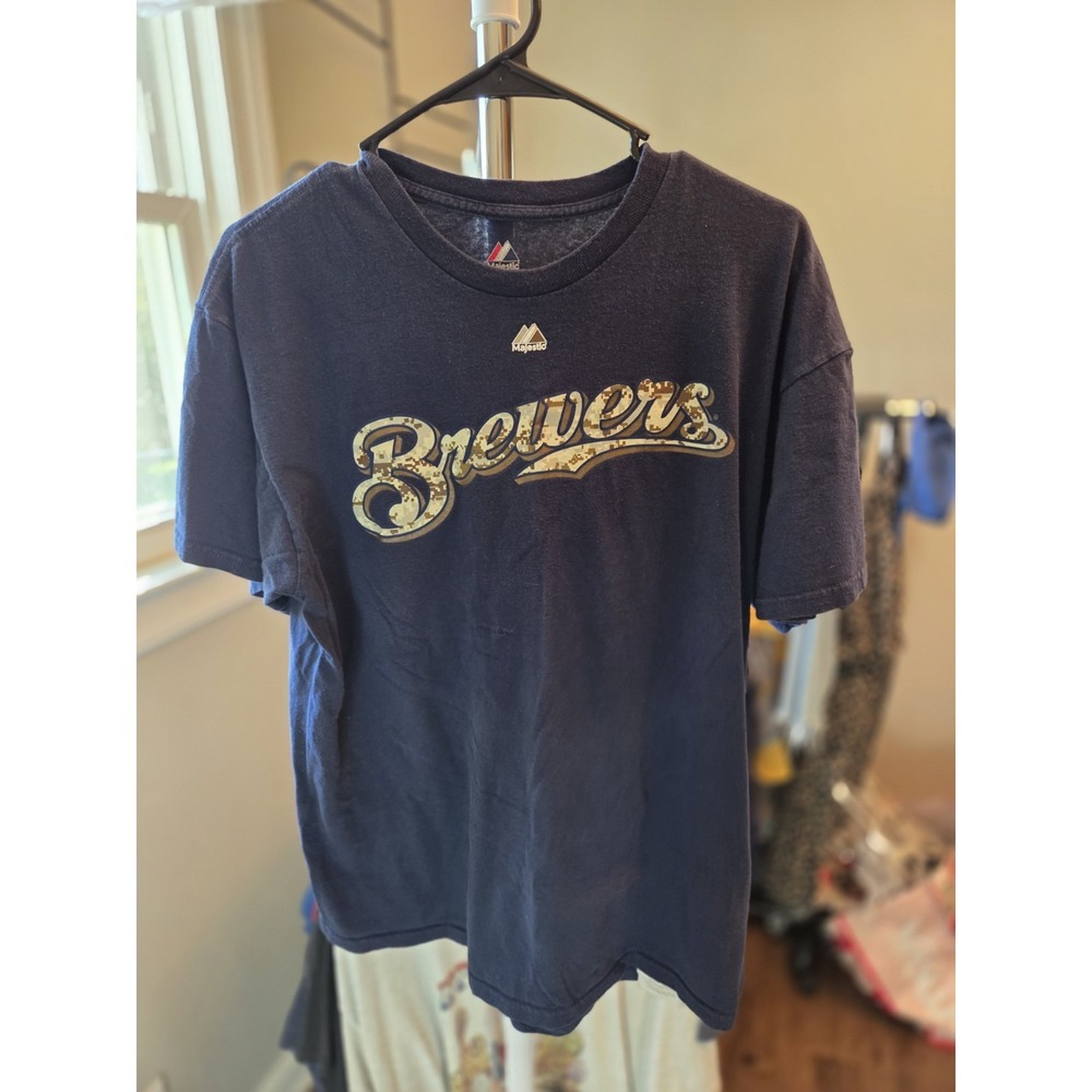 Milwaukee Brewers Lucroy Navy Blue Tee Shirt Fanatics Size Large